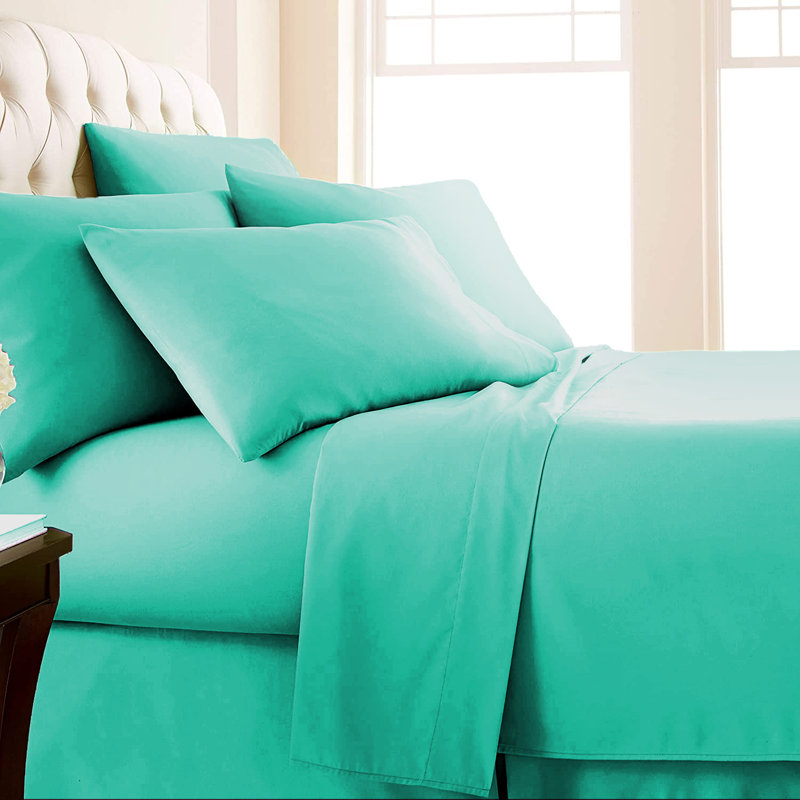 Microfiber Flatweave Sheet Set, Queen Sheet Set + 1 Fitted Sheet + 4 Pillowcases, Turqouise