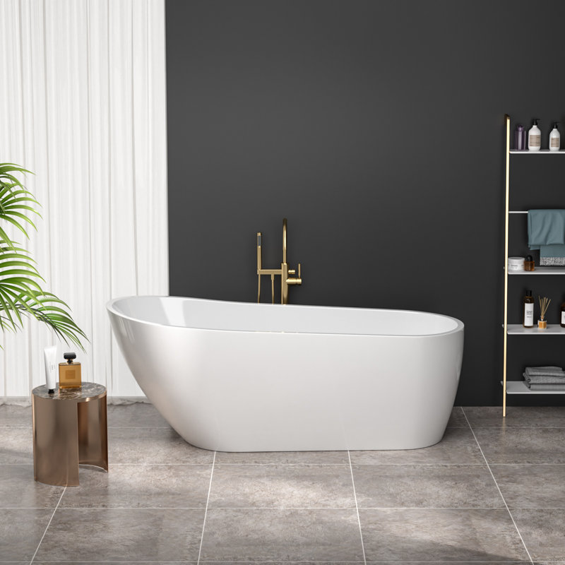 67" x 29.5" Freestanding Soaking Acrylic Single Slipper Bathtub with Reversible Drain