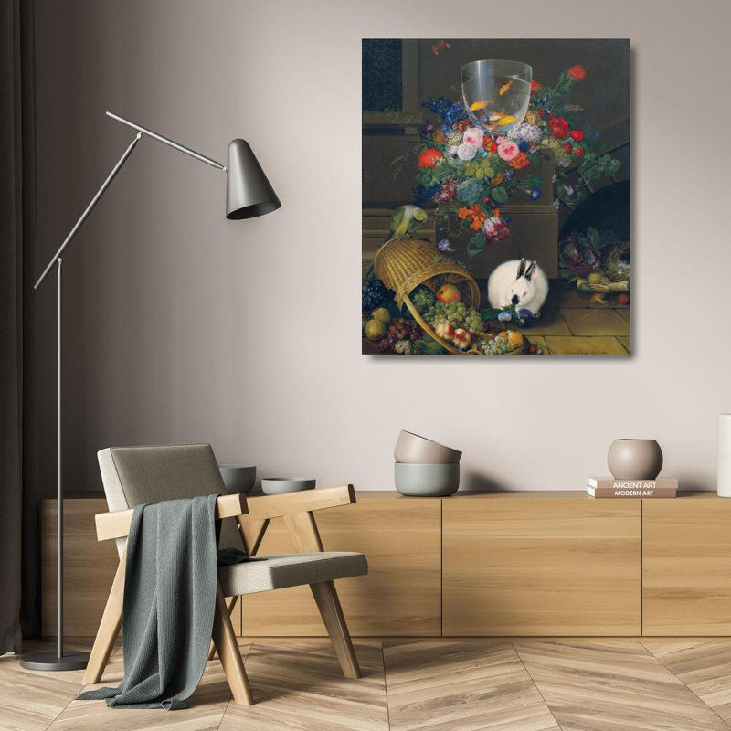 «Still Life with Goldfish Bowl» par Johann Knapp - Art mural sur toile tendue avec châssis, H 24 po x l 17 po