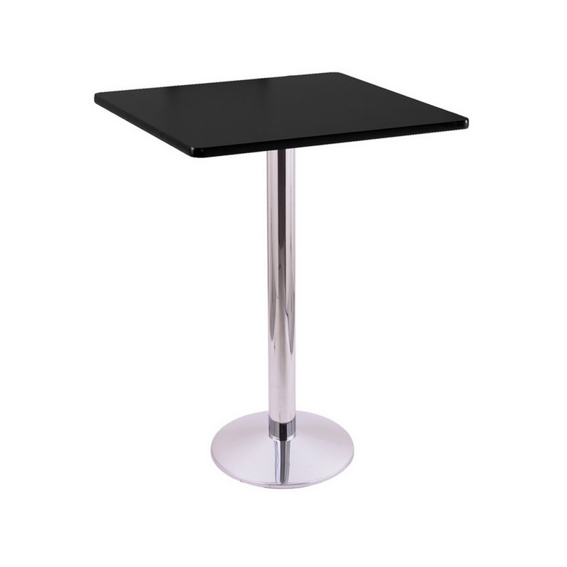 30" Square, Pedestal Dining Table, Chrome, Bar Height (42" Height)