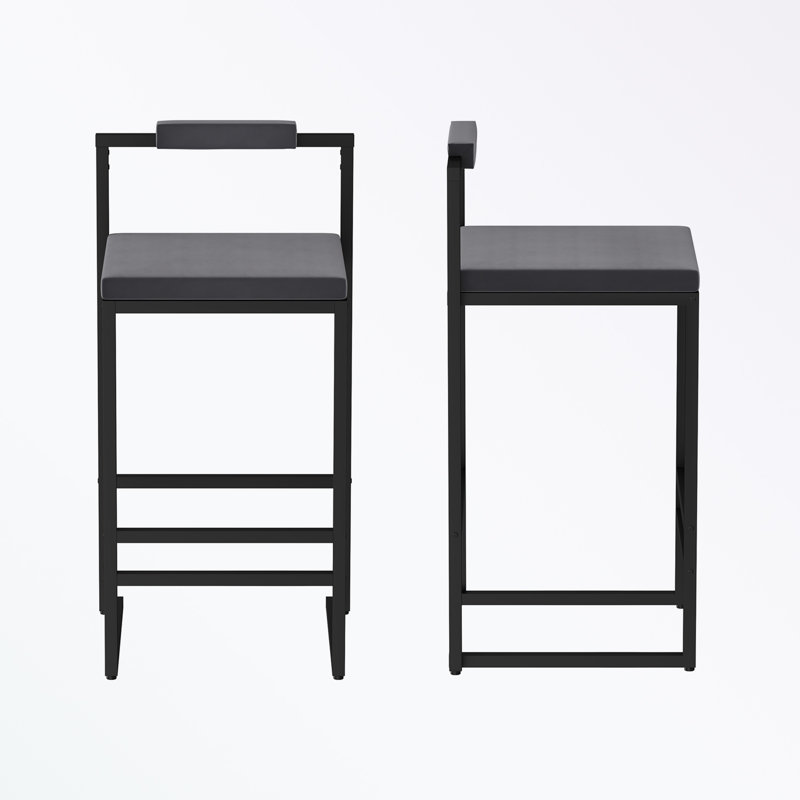 metal frame Velvet Stool Set of 2 with sturdy legs, Gray