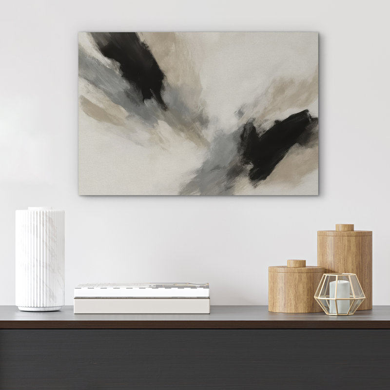 «Black and Neutral Abstract with Soft Motion Effect», reproduction d'art sur toile encadrée, Toile tendue