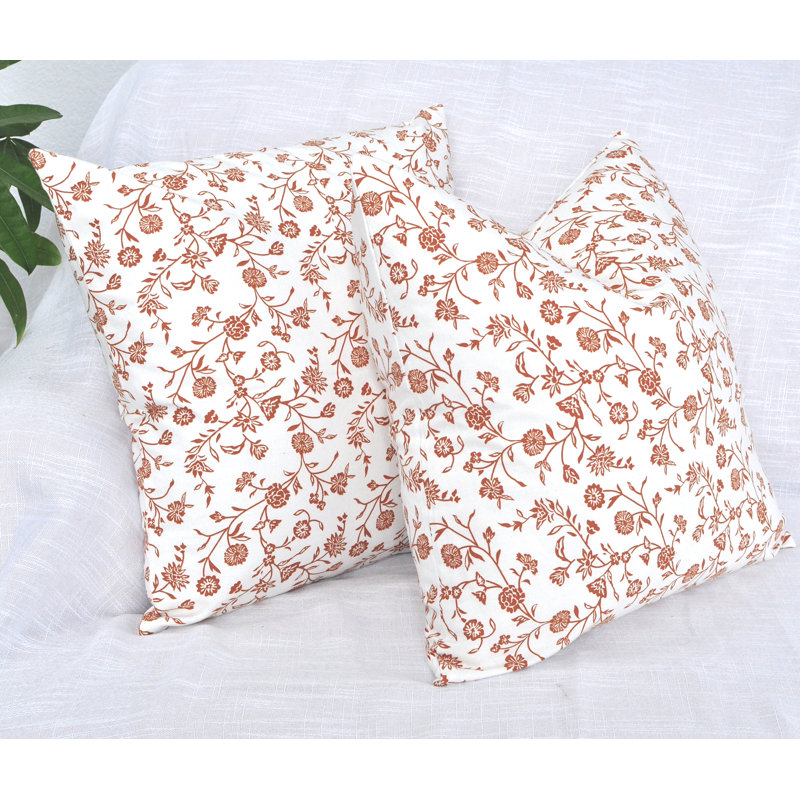 Floral Pillow Covers Vintage Flowers On Vine Design, Cotton Cushion Cover With Botanical Pattern Pack of 2, 18"H x 18"W