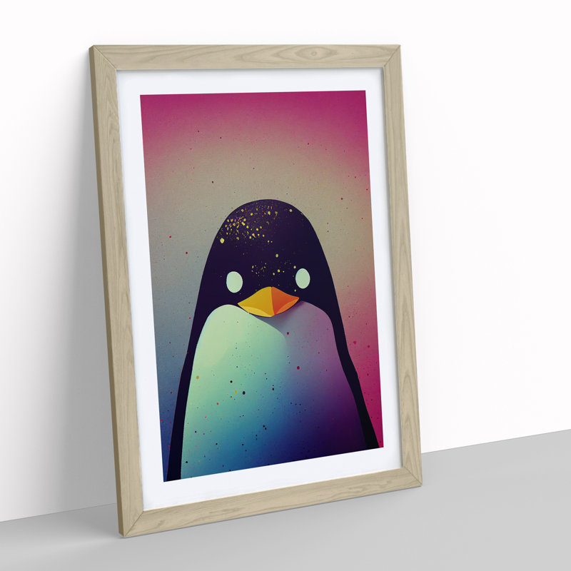 Penguin In Colour No.3 Abstract - Wall Art, 34cm H x 25cm W, Oak Picture Frame, White