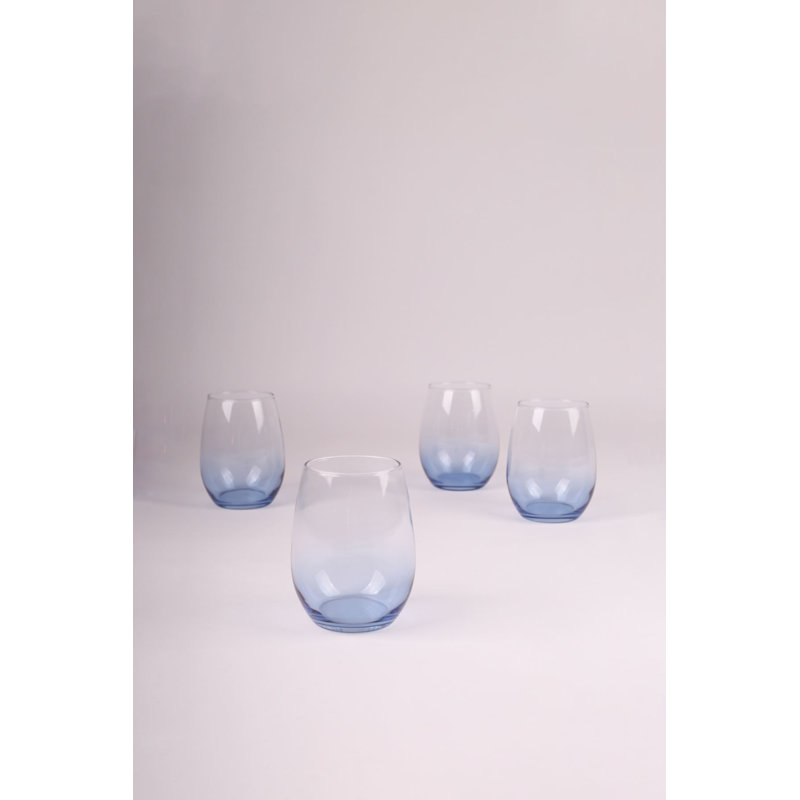 Élégant ensemble de verres bleus (4 pièces), 3,2 x 3,2 x 4,0 pouces | 100% verre, capacité de 11,8 oz liq. Parfait pour les boissons et les réceptions, lavage à la main recommandé