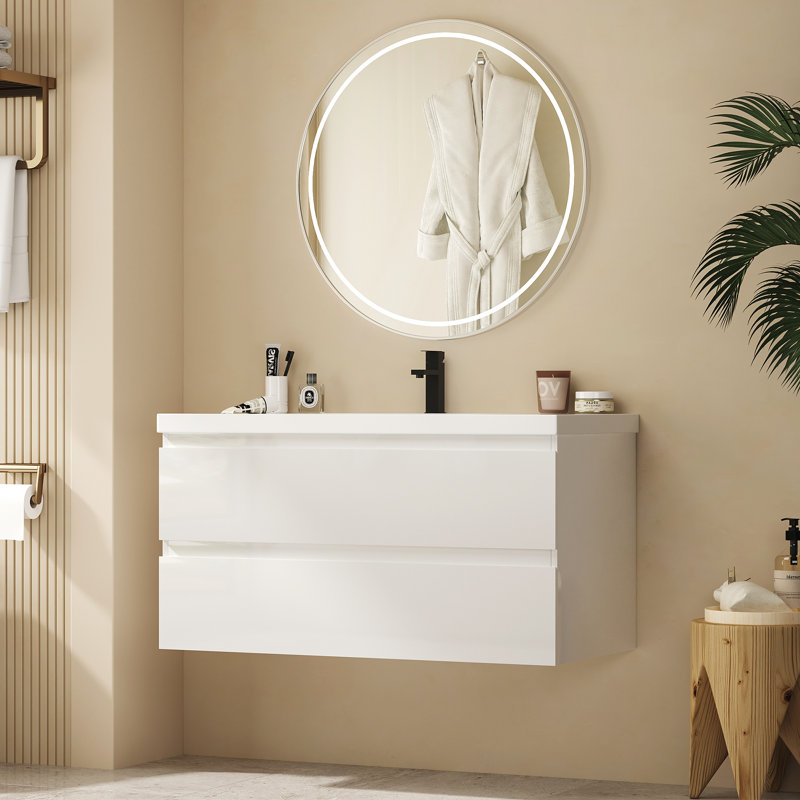 Ensemble de meuble-lavabo mural 41,9 "avec lavabo et deux tiroirs (robinet non inclus), entièrement assemblé, White