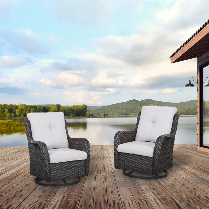 Wicker Rattan Swivel and Gliding Patio Wicker Chairs, Beige, Gray