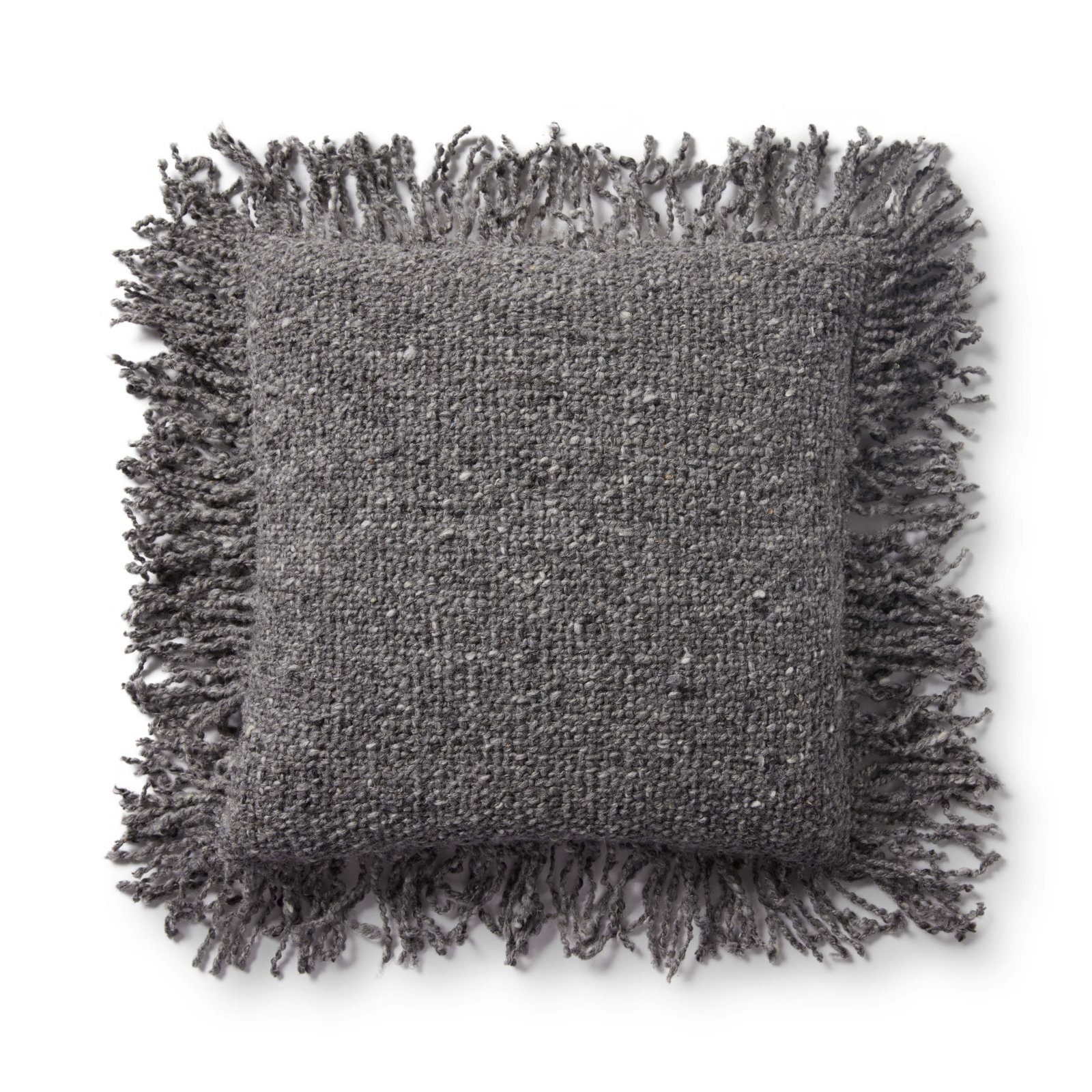 Vila Fringed Throw Pillow, Charcoal, No Fill