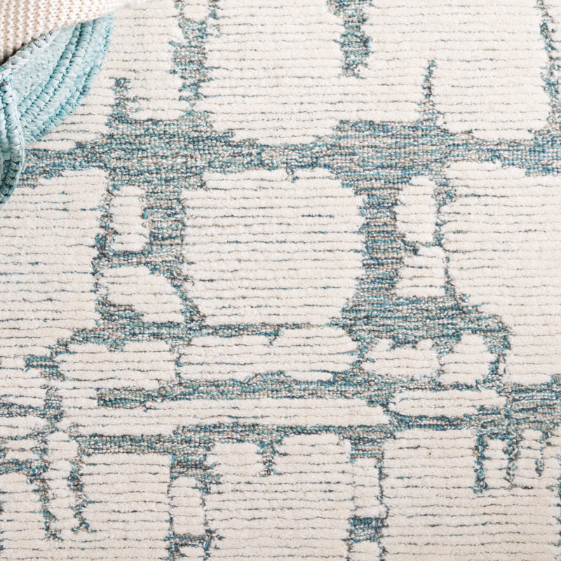 Martha Stewart Hand Tufted Wool/Cotton Abstract Rug in Teal/Ivory, Rectangle 5' x 8'