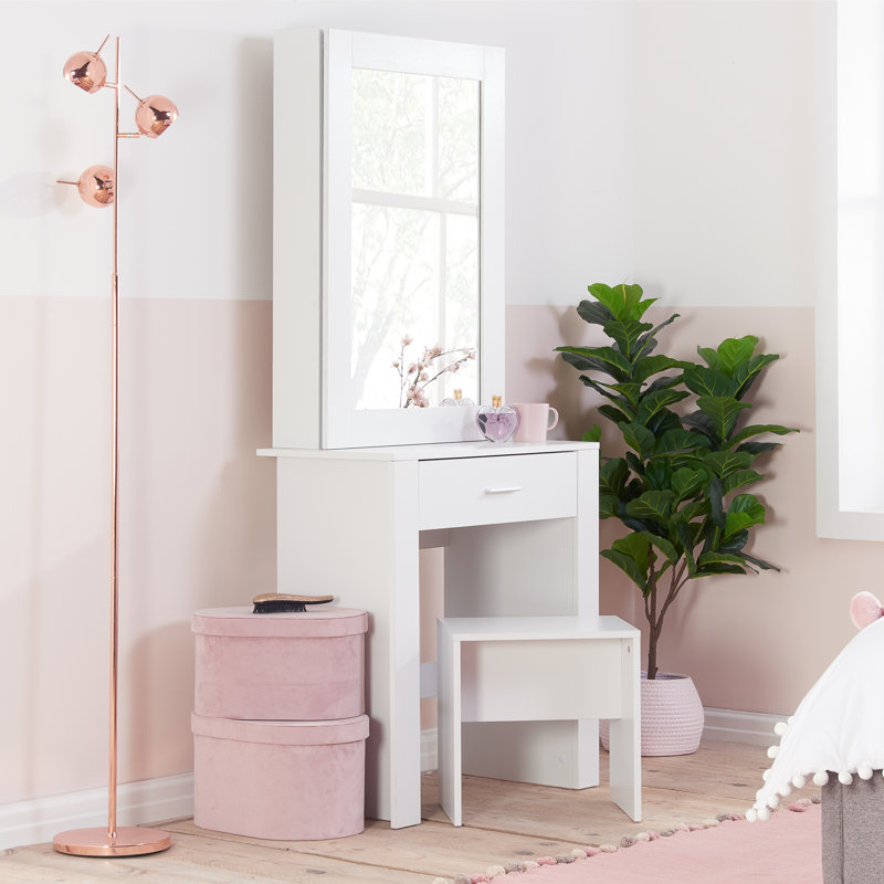 Marqueis Sliding Dressing Table Set with Mirror, White