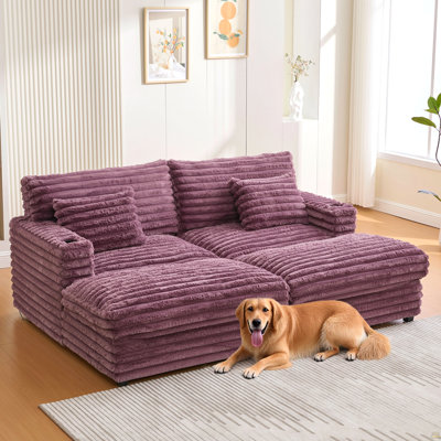 Oversized Double Chaise Lounge Sofa 82" Sofa Bed Plush Upholstered Sleeper Sofa Daybed with Two Supportive Pillows, USB Ports and Cup Holders