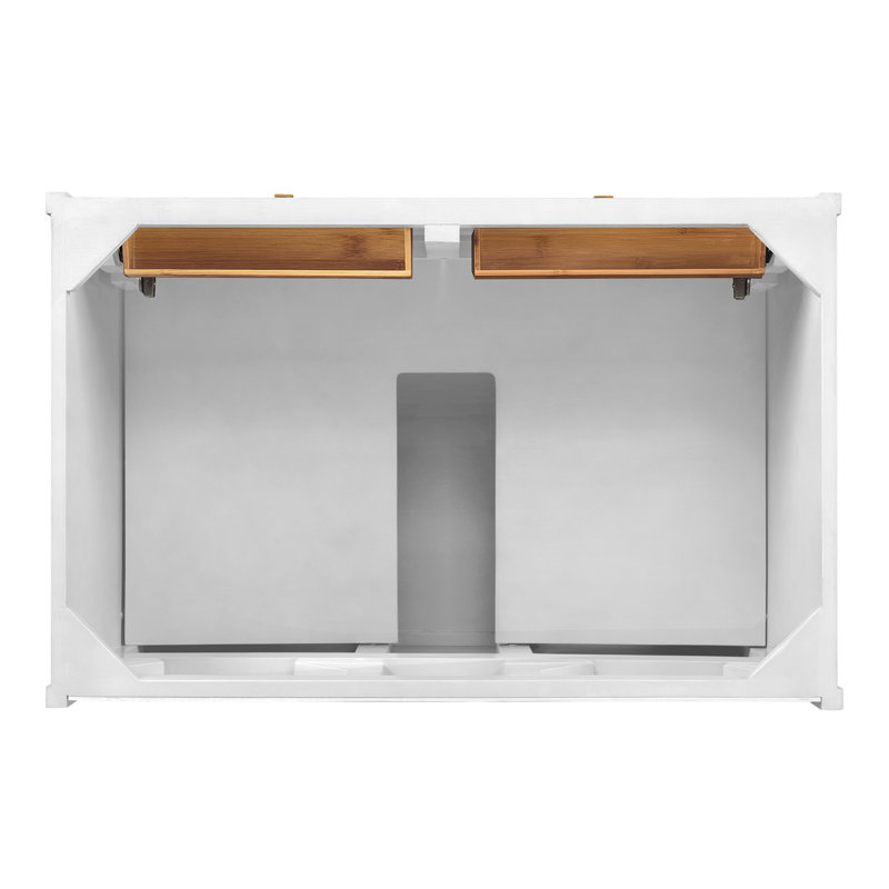 Chicago 36'' W Single Bathroom Vanity Base, Glossy White, Champagne Brass