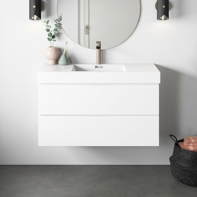 Ensemble de meuble-lavabo simple mural 40 po Royka, Blanc brillant