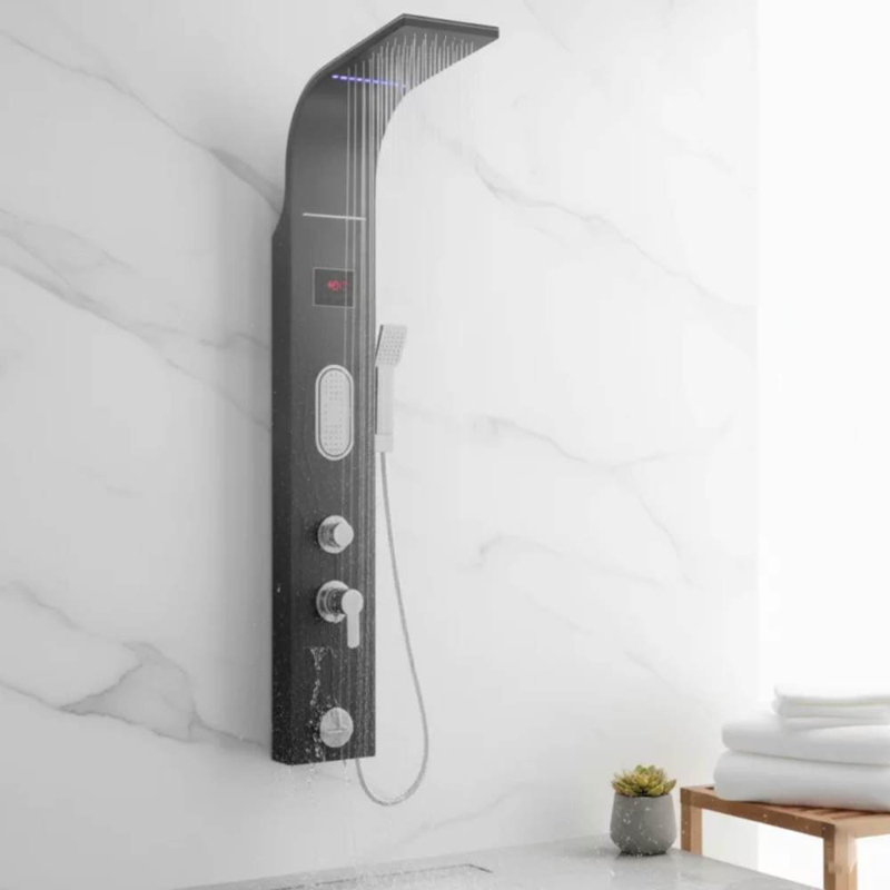 Tour de panneau de douche de luxe avec écran à DEL Zm6211 - Noir, Noir mat
