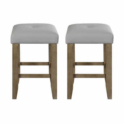 Set Of 2 Pu Leather Upholstered Counter Height Stools, Gray And Oak