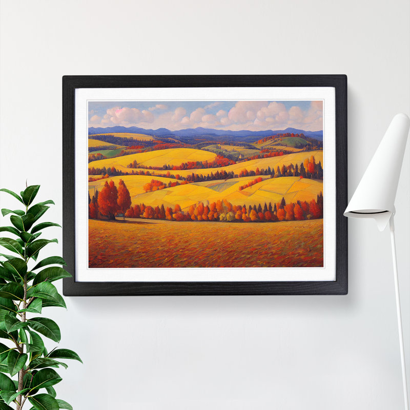 Autumn Meadow Landscape Vol.1 - Single Picture Frame Print, 46cm H x 64cm W x 2cm D, Black Framed
