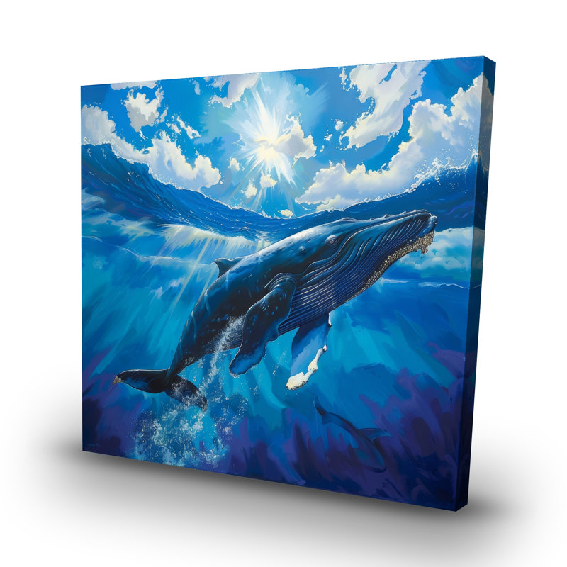 Swimming whale - 32"x32" art on canvas
