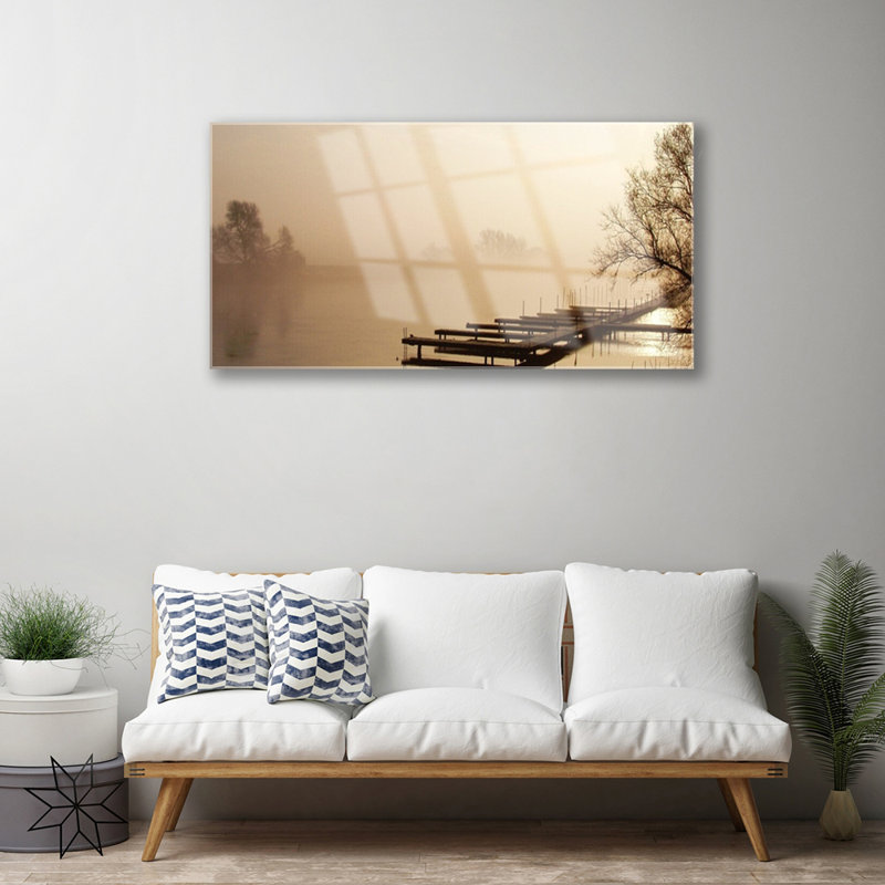 Landscape Bridge Water Mist - No Frame Print on Glass