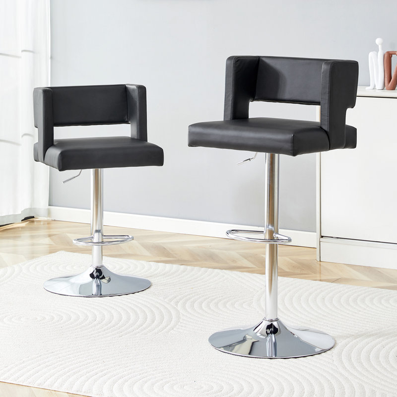 Tabouret de bar pivotant à hauteur réglable (ensemble de 2), Argent argent, Noir