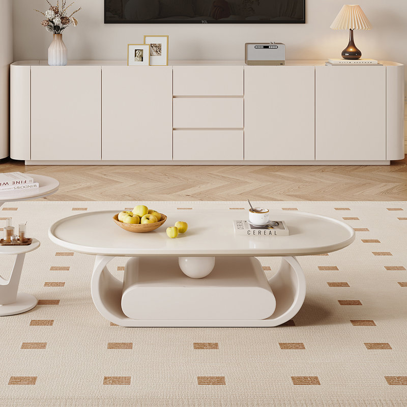 Table basse ovale, H 15,7 po x L 47,2 po x l 25,2 po, Blanc