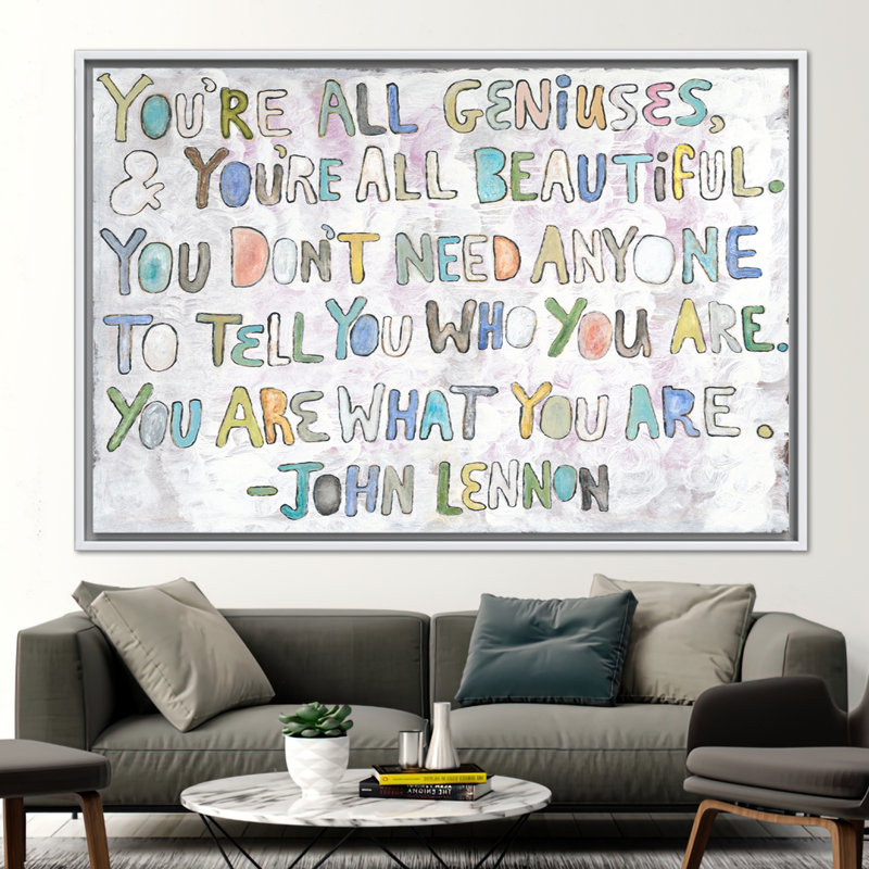 Citation de John Lennon, Blanc, Impression encadrée flottante sans passe-partout, H 12 po x l 16 po