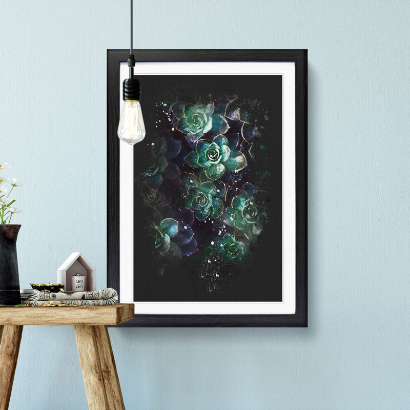Green Succulent in Bloom - Framed Print, Black Framed, 33cm H x 24cm W x 2cm D