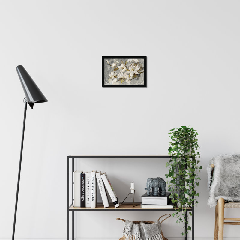 Magnolia Simplicity Neutral Grey by Silvia Vassileva - Painting, Black Framed Paper Print, 24cm H x 34cm W