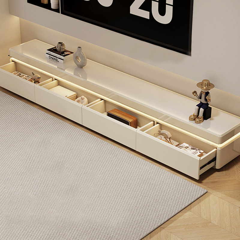 Meuble télé de style crème moderne et luxueux, 86.61", Bois manufacturé, Crème, crème