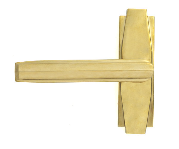 Art Deco Interior Mortise Door Handle, Polished Brass