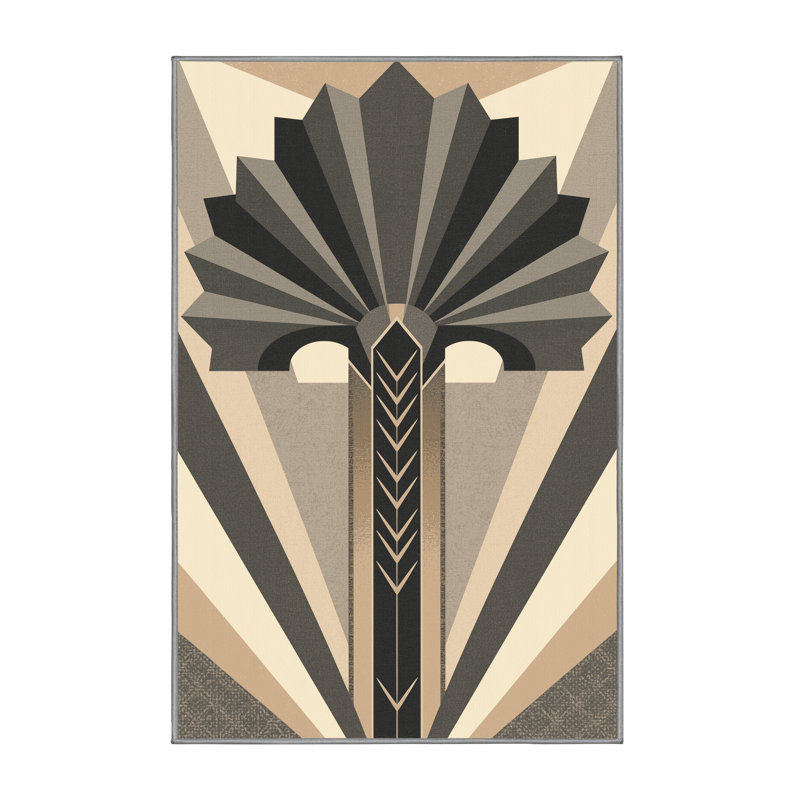 Tapis lavande lavable à la machine à motif géométrique Palm, 7 x 9