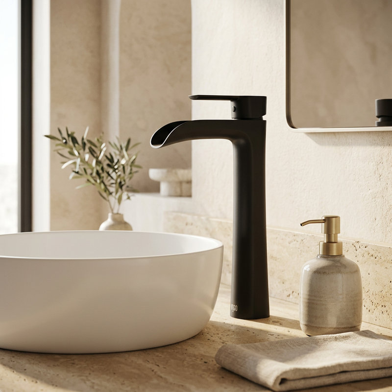 Robinet de lavabo de salle de bain monotrou à poignée simple Niko, Sans bonde escamotable, Noir mat