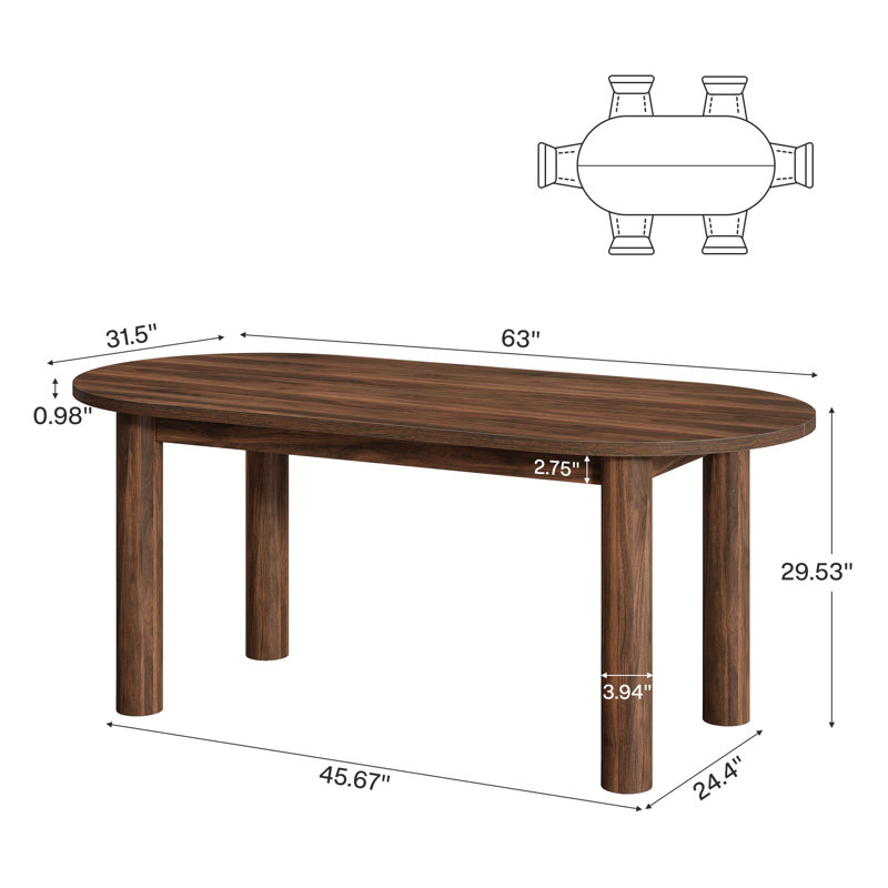 Table de salle à manger 63 "ovale pour 4-6 personnes