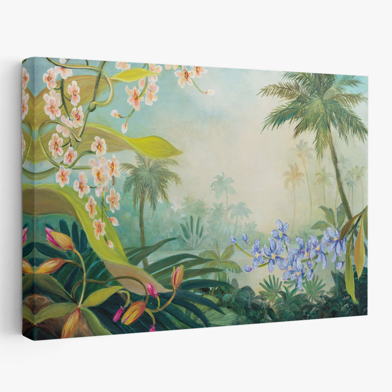 Orchidées au bord de la rivière - art floral noir, bleu et brun, H 40 po x l 60 po