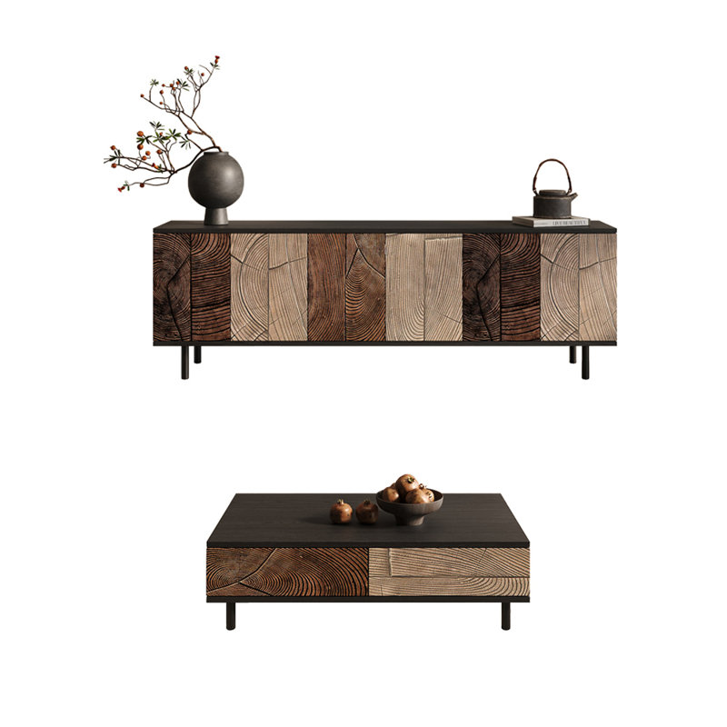 Meuble télé de style rétro jumelé à une table basse