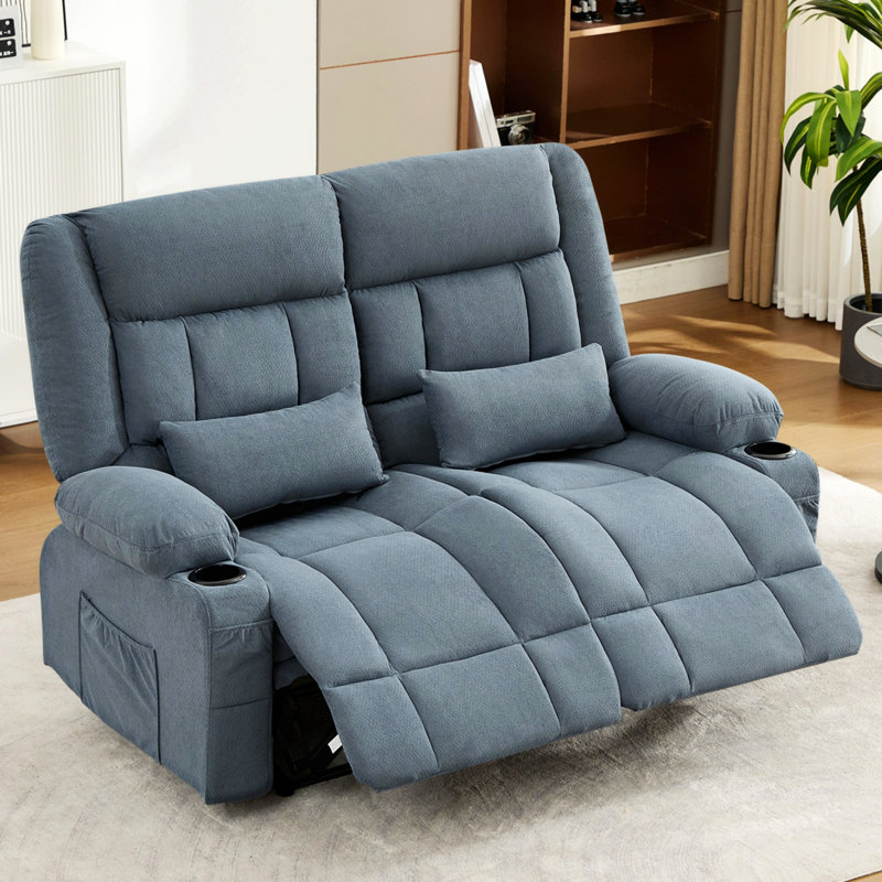 Causeuse inclinable avec porte-gobelets et poche latérale pour le salon, Bleu