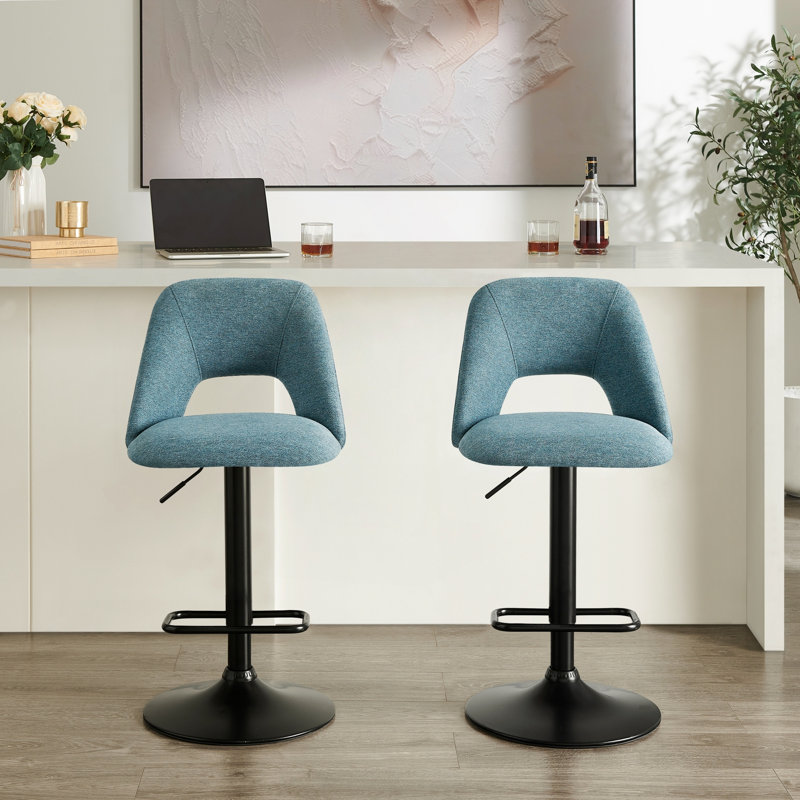 Ensemble de tabouret de bar pivotant à hauteur réglable avec revêtement en chenille et repose-pieds, Dark Grey