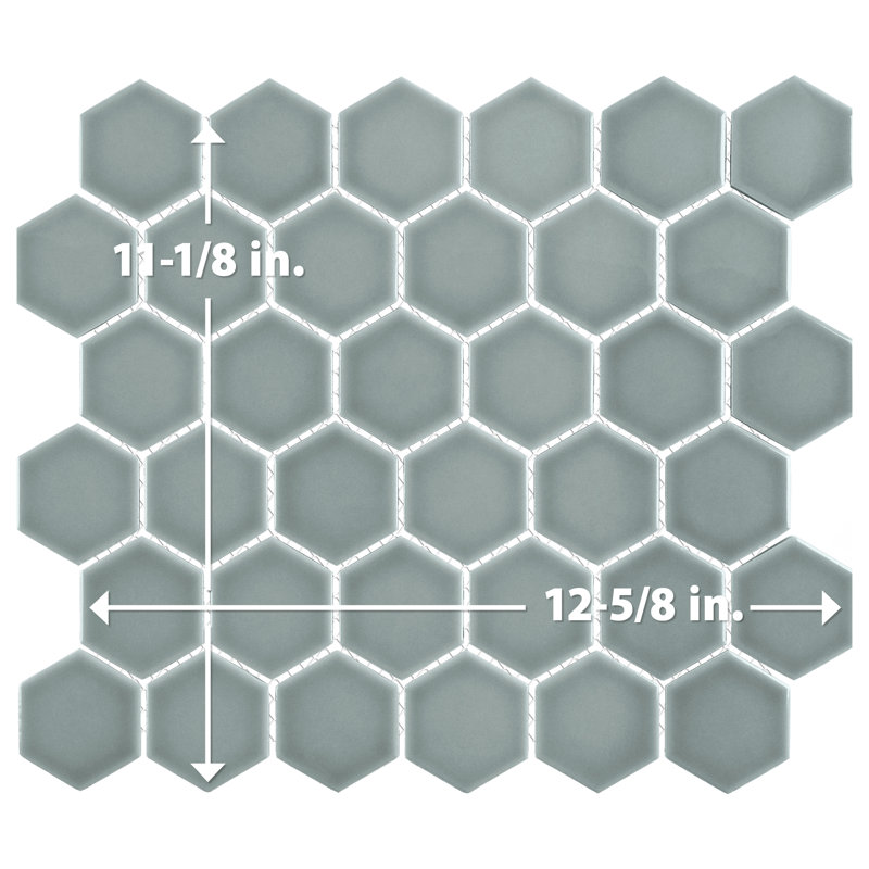 Tribeca 2" Hex Glossy 11-1/8 " x 12-5/8 " Porcelain Mosaic Floor & Wall Tile, Mist