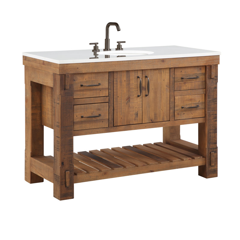 Bromley 48" Single Bathroom Vanity with Quartz Top, Vintage Pine