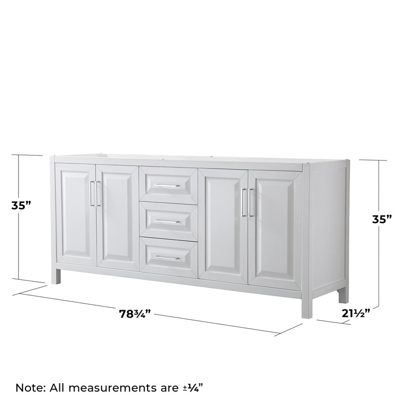 Base de meuble-lavabo double de salle de bain 79" avec miroir seulement Daria, Blanc / chrome poli