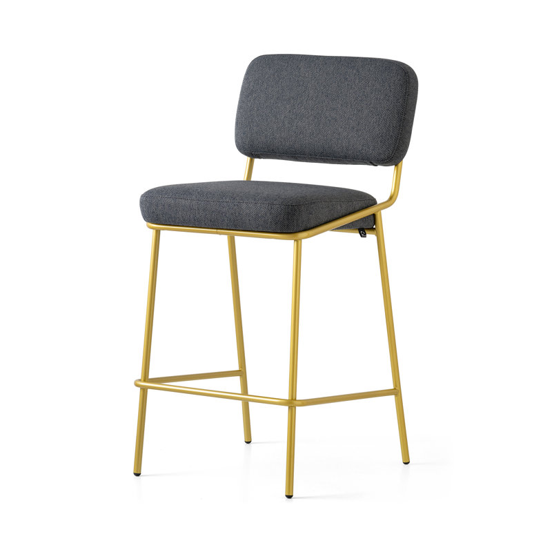 Sixty Upholstered Counter Stool with Metal Frame, Counter Stool (25.63" Seat Height), Painted Brass, Black