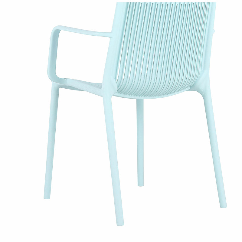 Summer - Fauteuil empilable moderne en plastique 4 pièces pour l'intérieur et l'extérieur - Dossier ergonomique à lattes, matériau PP toutes saisons, bleu ciel clair - patio, balcon, café