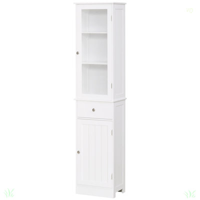 Armoire de rangement mince, armoire de salle de bain haute, tour de lin étroite avec porte en acrylique, tiroir et tablettes