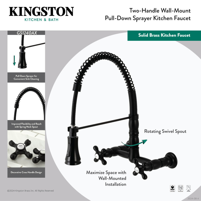 Gourmetier Heritage Pull Down Bridge Faucet with Accessories, Polished Chrome