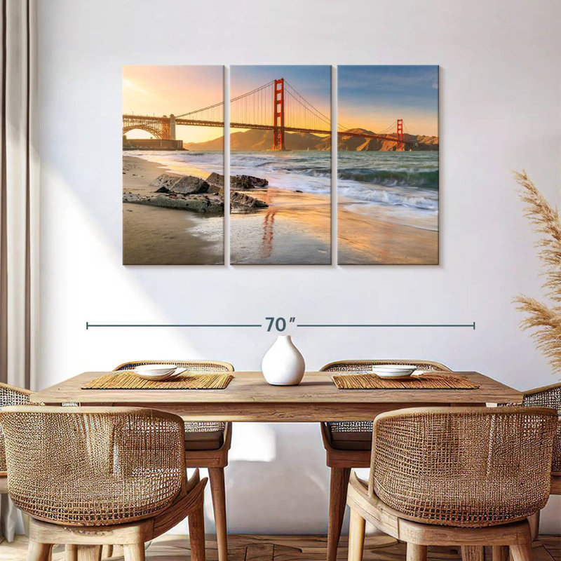 Coucher de soleil au pont Golden Gate, H 36 po x l 57 po