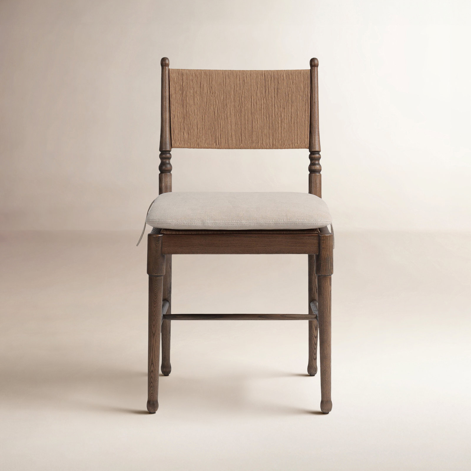 Fayth Dining Chair with Cushion, Dune Linen, Antique Walnut