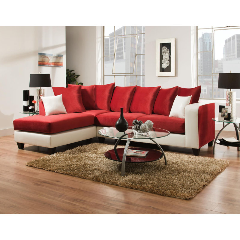 Almondsbury 2-Piece Upholstered Sectional, White/Red Polyester