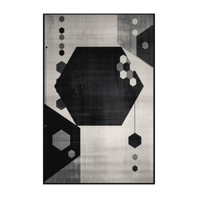 Tapis gris / noir à motif géométrique lavable à la machine Manhasset