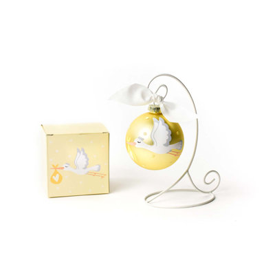 Welcome Sweet Baby Gingham 100Mm Glass Ornament With Ornament Stand White