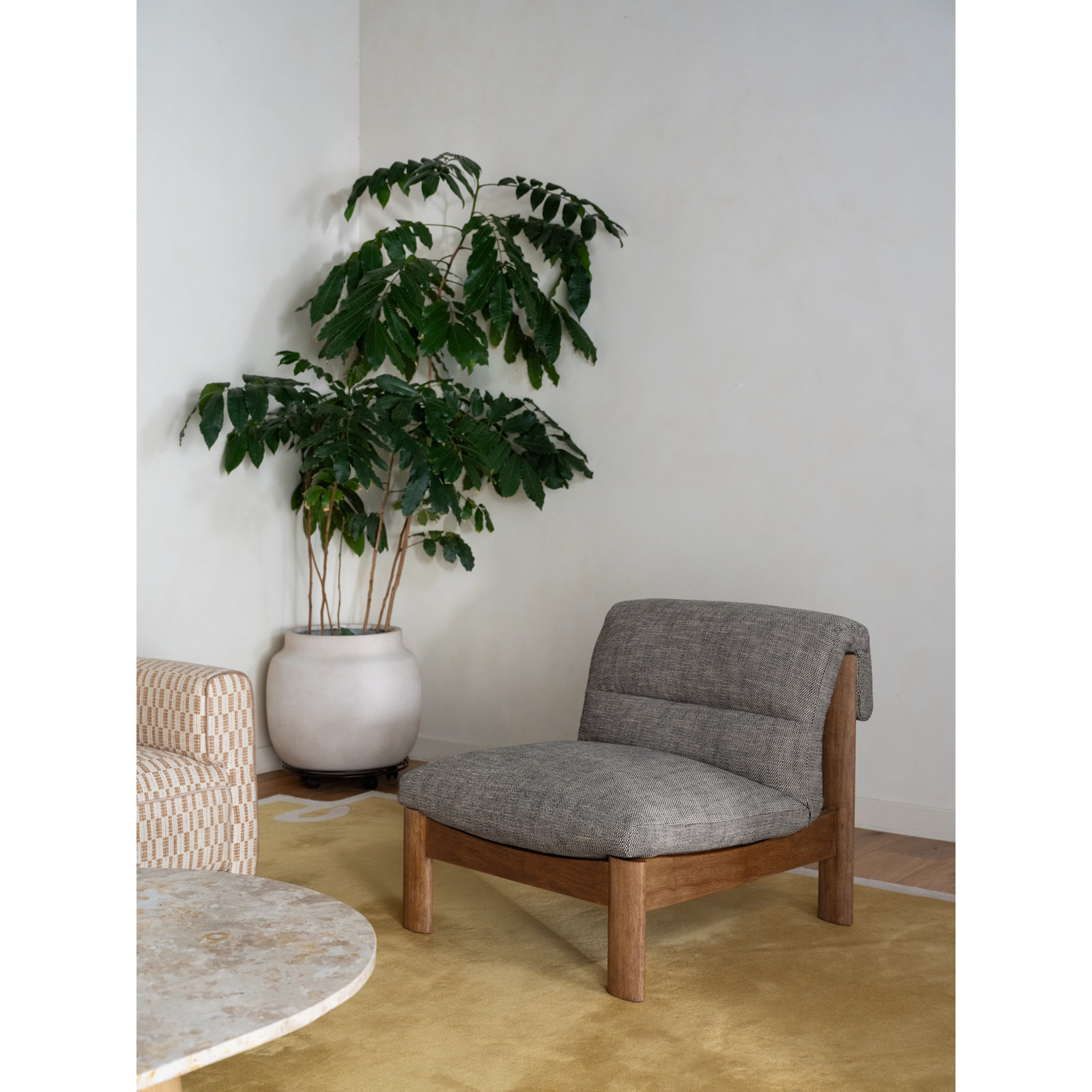 Accent Slipper Chair, Ash Mélange Basketweave