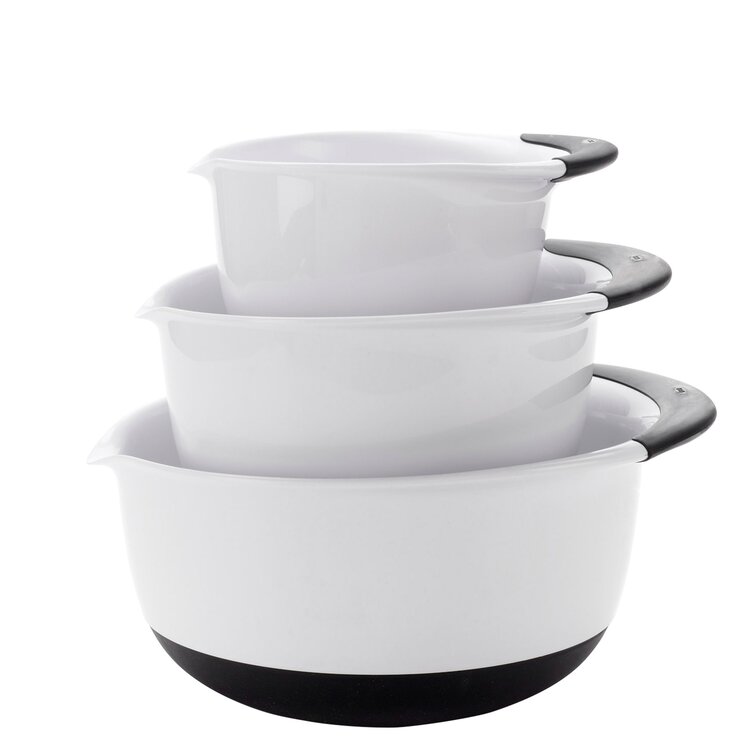 OXO 1066421 Good Grips 3-Piece White Plastic Mixing Bowl Set with